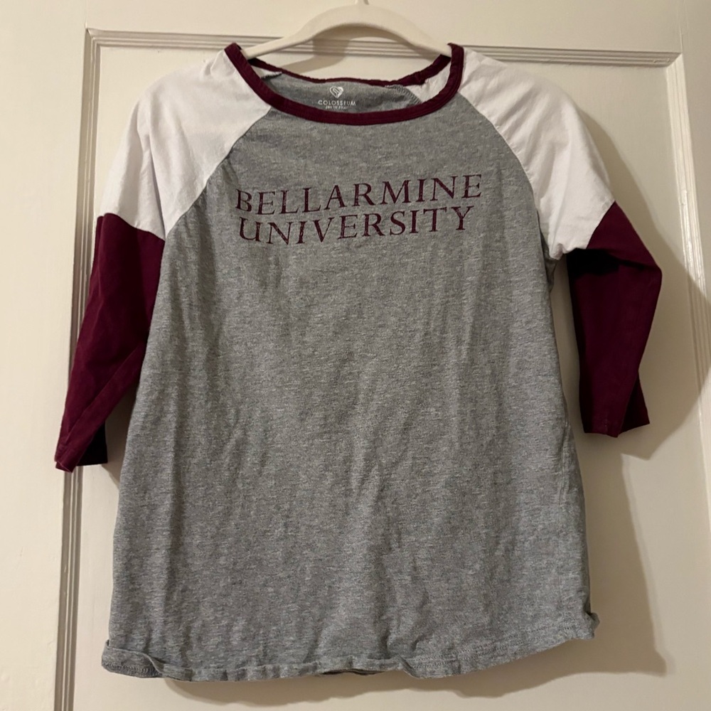 Bellarmine University Maroon White and Gray Raglan Tee